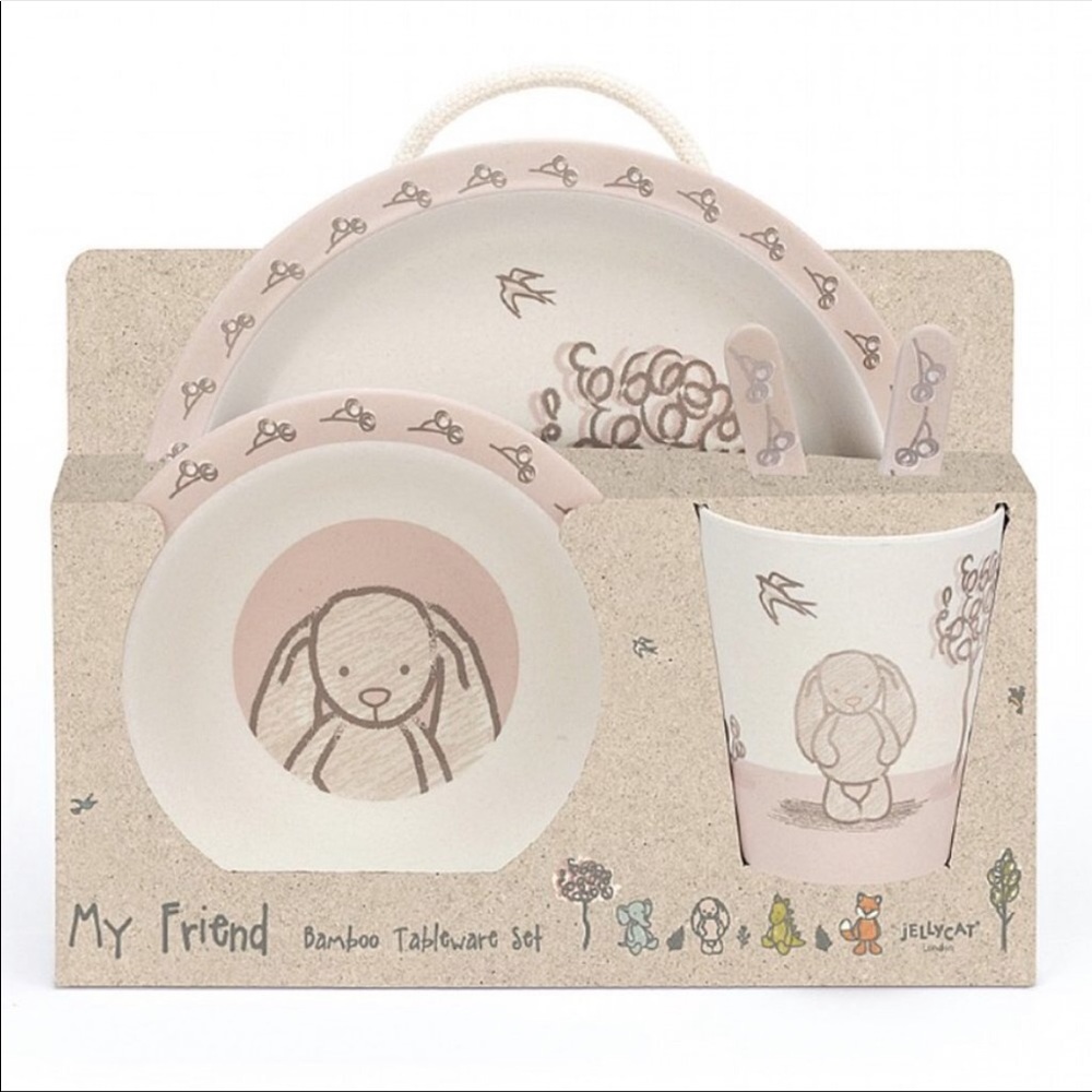 Jellycat My Friend Bunny Bamboo Tableware Set NEW
